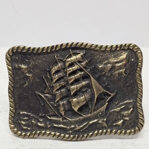Vintage 70s Solid Brass Sailing Ship Clipper Belt Buckle Boho Western Cosplay